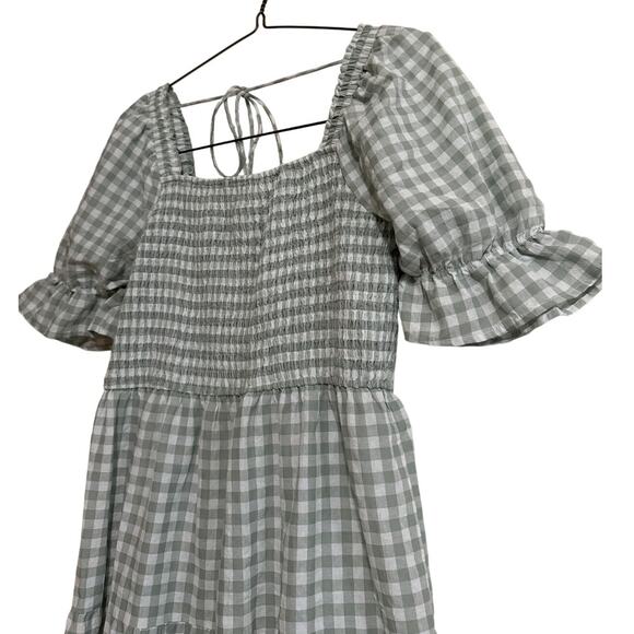 Zesica XL green plaid dress on or off shoulder smocked - Picture 2 of 5